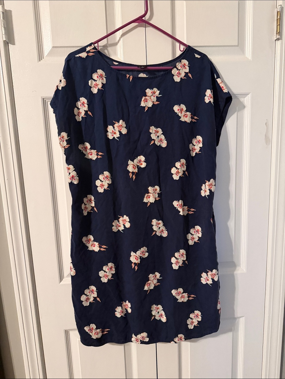 Patagonia Navy Floral Dress or cover up with Cream & Pink Blooms